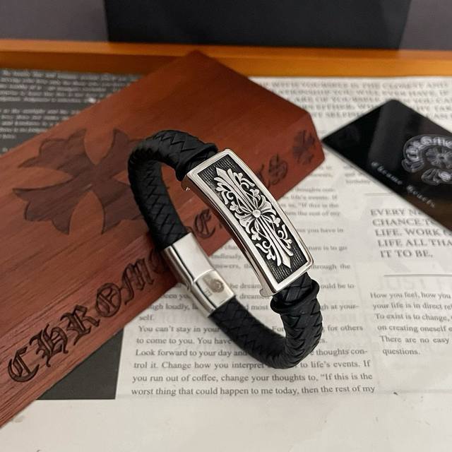 Counter quality Chrome Hearts classic retro cross flower leather bracelet with c