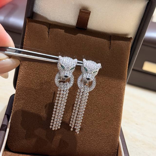 A7288 卡家 流苏豹富爆美 La panthere 猎豹高级珠宝 珠珠 流苏耳环白富美 贵妇 小姐姐 超级重工 华丽 “霸气十足 的豹性之美，通体925纯银