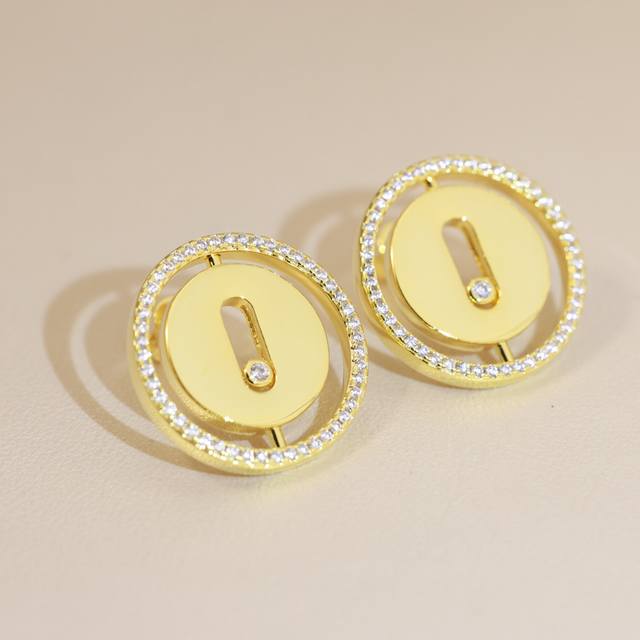 梅西卡 Messika 耳钉 各路网红明星做爱单品 白金色 高版本 S925纯银耳针 +亚金材质 厚金电镀18K白金 带Logo 配飞碟耳塞