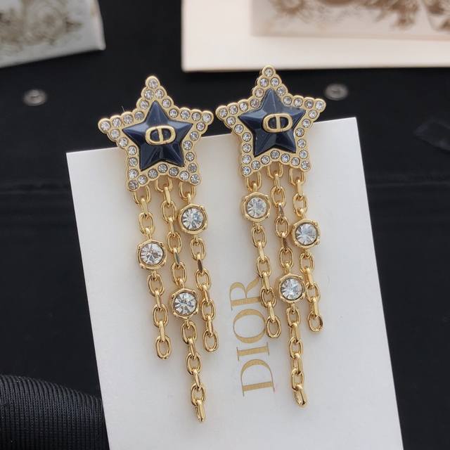 编号Ded0714 Dio*最新款蓝色星星流苏耳钉 一致Z批黄铜材质