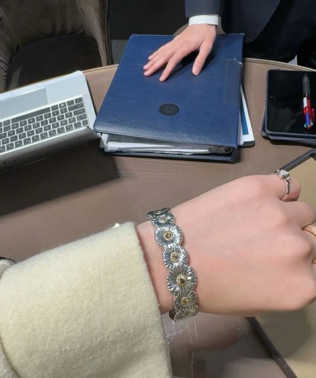 V金材质对版精工布契拉提带钻雏菊手镯