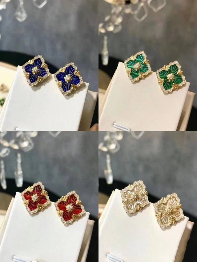 V金材质对版精工布契拉提珐琅耳环