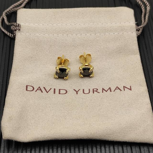 david Yurman 金色主石黑钻8Mm四爪耳钉。￥ 编号Dyeh-158