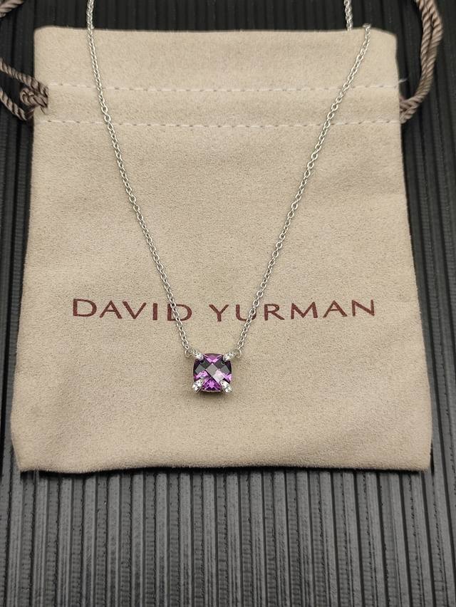 david Yurman 银色紫钻主石8Mm四爪项链。，长度58Cm 42+3+3Cm 延迟链 ￥ 编号Dyxl-233