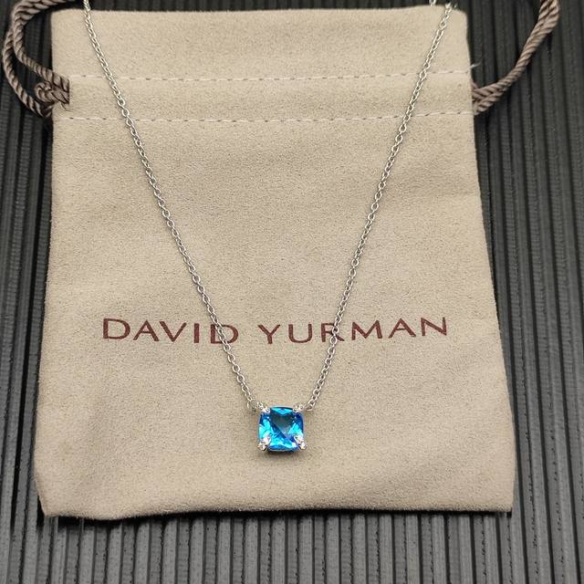 david Yurman 银色蓝钻主石8Mm四爪项链。，长度58Cm 42+3+3Cm 延迟链 ￥ 编号Dyxl-231