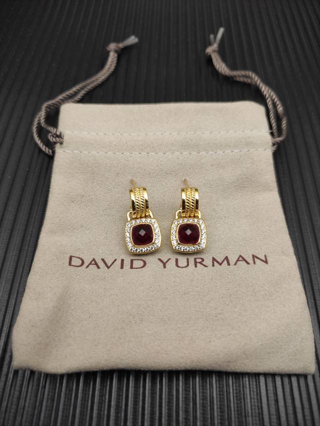 david Yurman 金色红钻四方钻纽线分件耳环 。￥ 编号Dyeh-172