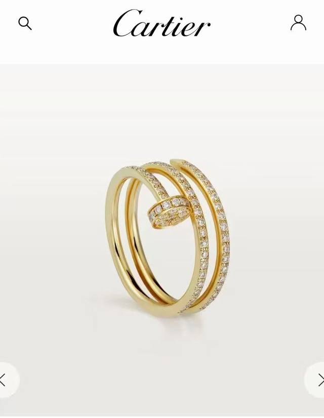 Cartier 卡地亚戒指细版钉子双层戒指满钻戒指 亚金电镀18K金 手工镶嵌 Size 6_7_8 9码