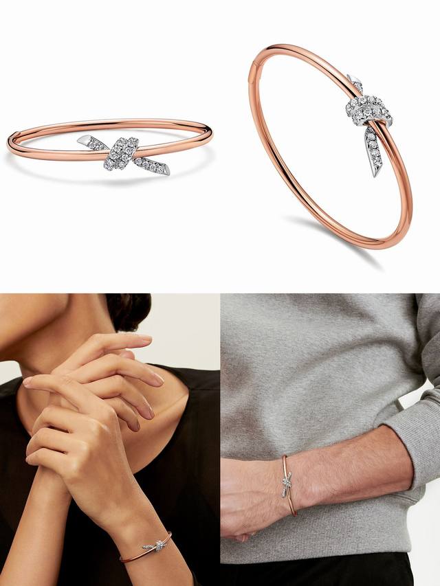 Tiff蒂芙尼手镯细版间钻打结手镯绳结手镯 亚金材质 带美的窒息今年最火爆新款 分色电镀