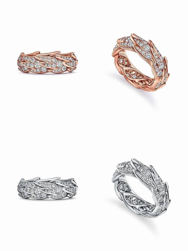 Tiffany蒂芙尼戒指石上鸟系列，灵动羽翼宽式戒指，飞羽宽式戒指Size6789