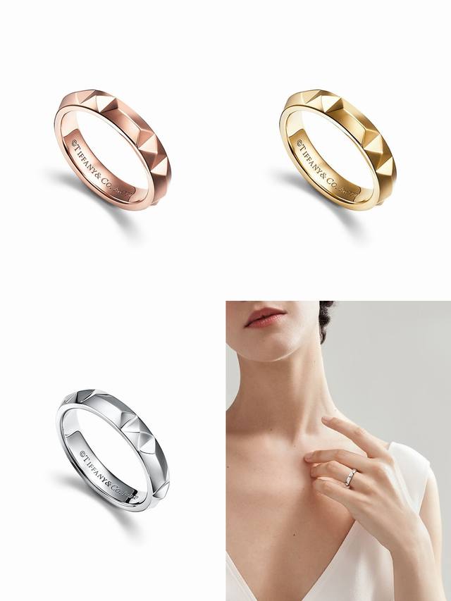 Tiffany True系列蒂芙尼戒指，此款戒指采用精致的斜边设计，订婚戒的理想之选，三钻戒指情侣对戒Size6789 戒指