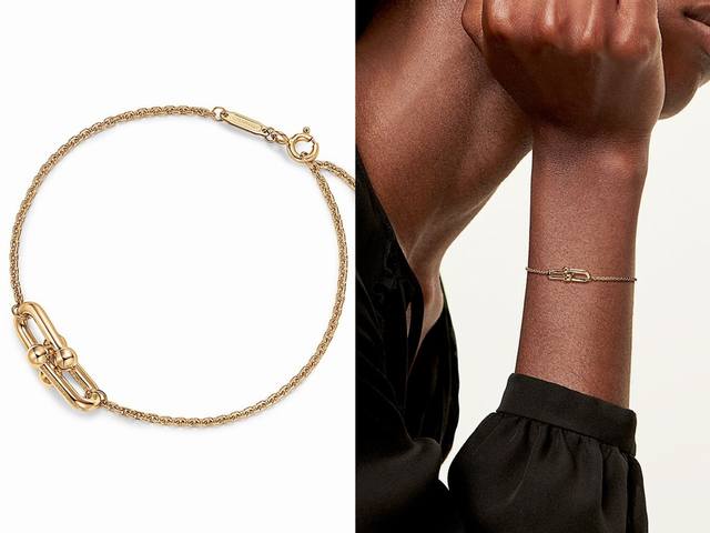 Tiffany Hardwear系列蒂芙尼手链双节链环手链亚金电镀厚金手链