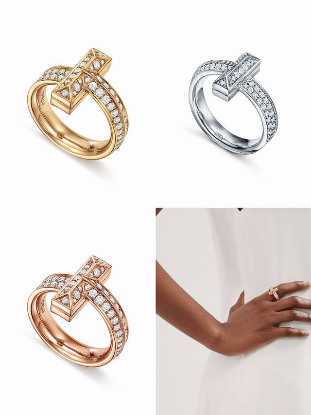 Tiff蒂芙尼戒指T1系列宽版满钻戒指 6789码数 亚电镀厚金