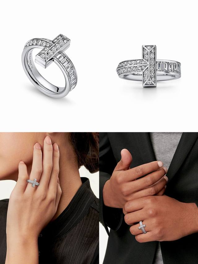 Tiff蒂芙尼戒指满钻方钻戒指T1系列宽版戒指 6789码数 亚电镀厚金