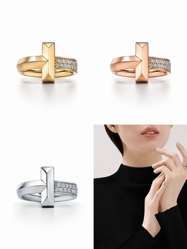 Tiff蒂芙尼戒指T1系列宽版半钻戒指 6789码数 亚电镀厚金