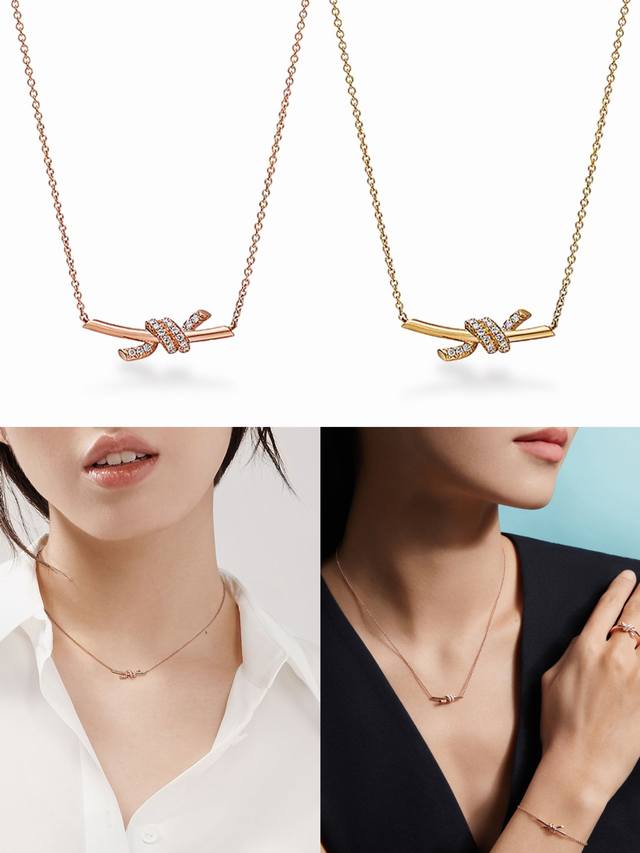 Tiffany蒂芙尼项链 Knot缘系列迷你半钻打结项链 镶嵌高碳钻 以时尚别致缠绕绳结象征两人之前的特有连结 Mini项链