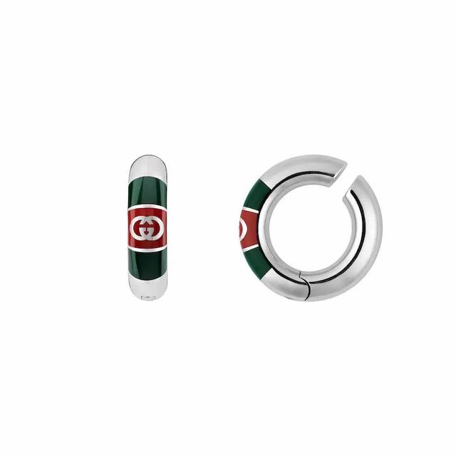 Gucci红绿珐琅弹力耳环