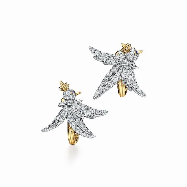 Tiff蒂芙尼耳夹石上鸟系列小鸟耳环 翱翔鸟耳环