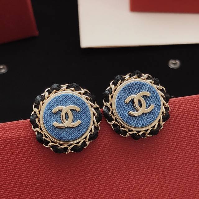 编号Xed0717 Ch*Nel最新款牛仔圆形耳钉 一致Zp黄铜材质