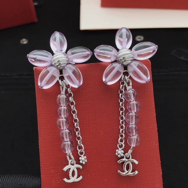 编号Xed0923 Ch*Nel最新款紫色花朵流苏耳钉 一致Z批黄铜材质