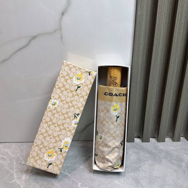 Coach 蔻驰 木柄小雏菊新款 五折 折叠晴雨伞 时尚原单代工品质 细节精致 看得见的品质 打破一成不变 色泽纯正艳丽！