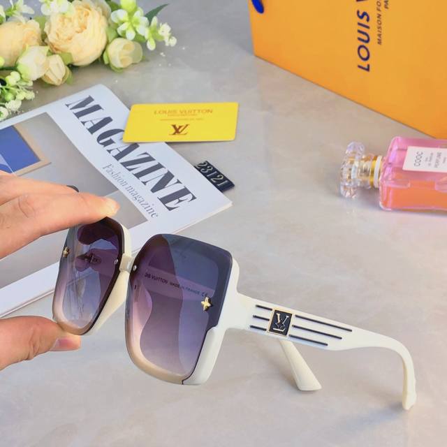 Louis Vuitto*欧美时尚条纹大框墨镜女高级感2025新款跨境网红街拍防晒太阳镜