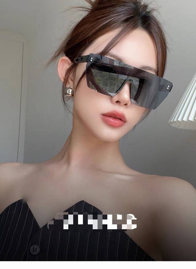 Dio*2025新款墨镜女款超大框连体无框欧美风辣妹海边度假防晒太阳眼镜
