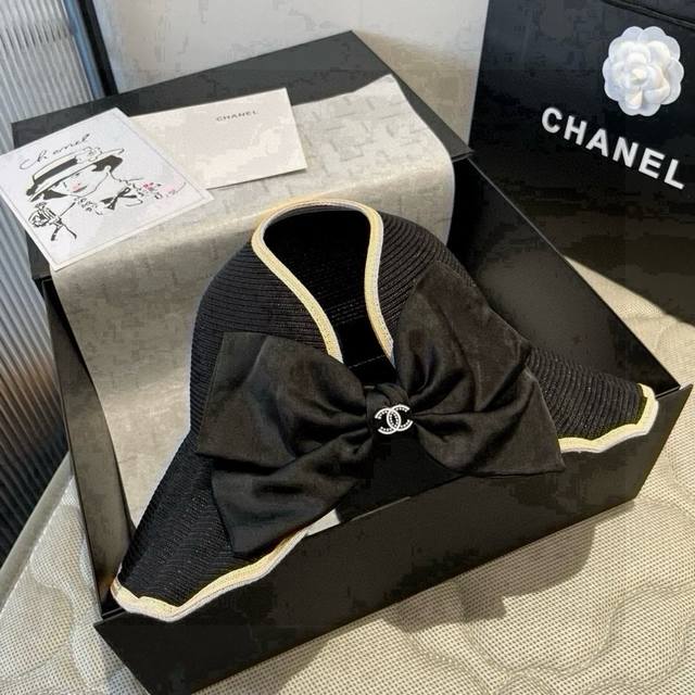 Chanel香奈儿波浪边空顶草帽，头围57Cm