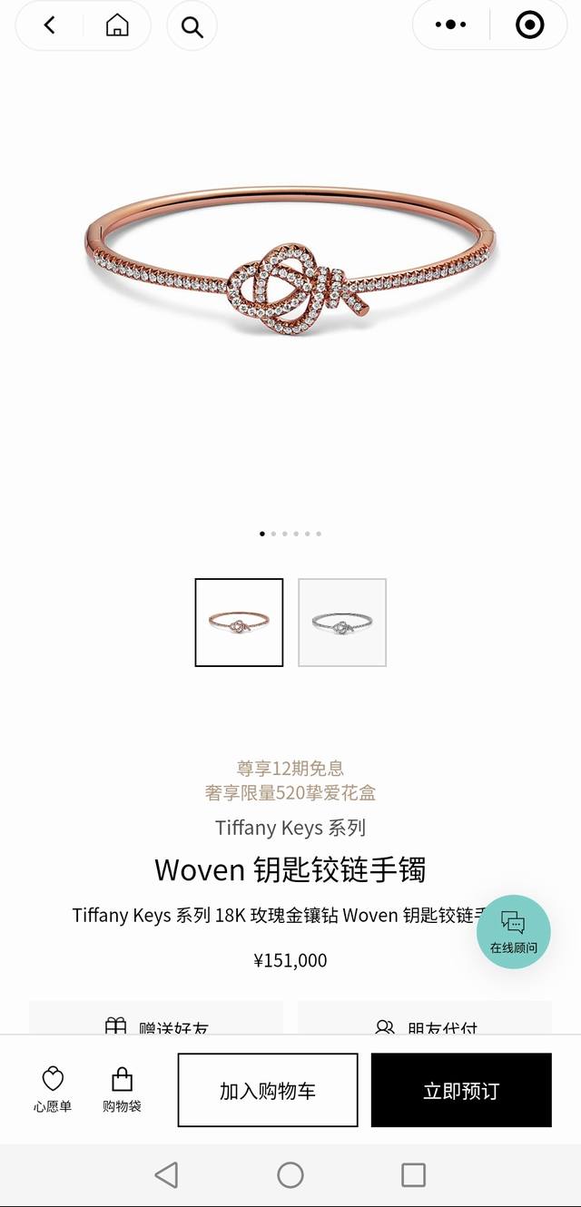 新款Woven Keys系列钥匙铰链手镯蒂芙尼钥匙手镯 亚金材质 银针防过敏 精工版本 带Logo Tiffany&Co.钥匙手镯