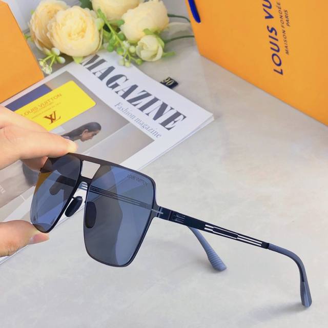 Louis Vuitto*2025新款高端尼龙偏光防紫外线驾驶墨镜轻巧舒适双梁太阳眼镜
