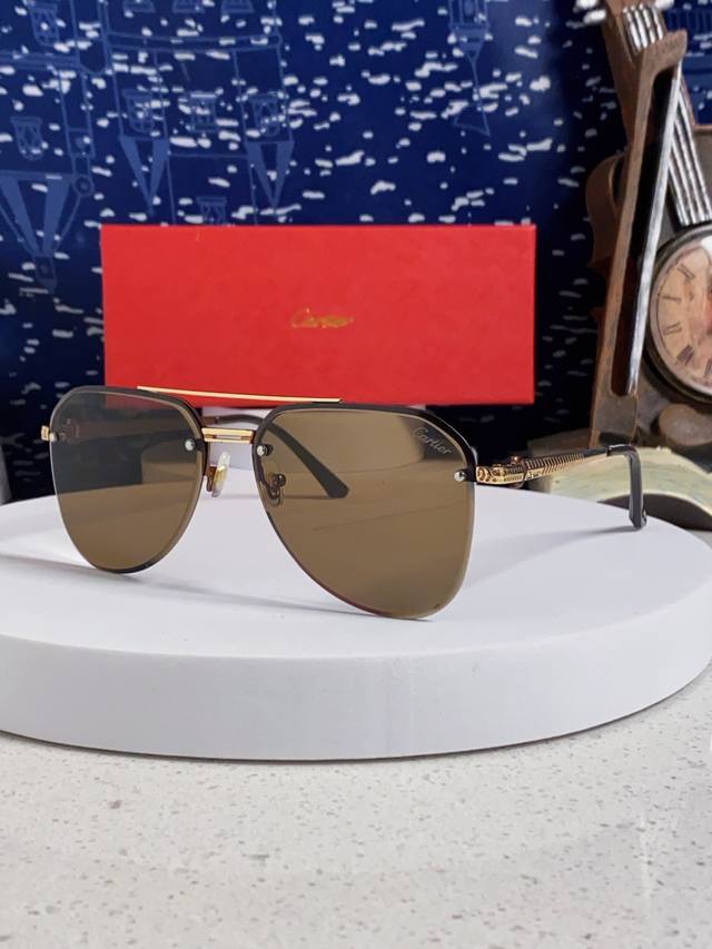 Cartier卡地亚 2025新款 无框飞行员大脸墨镜男特大脸胖显瘦蛤蟆镜新款眼睛男士太阳镜