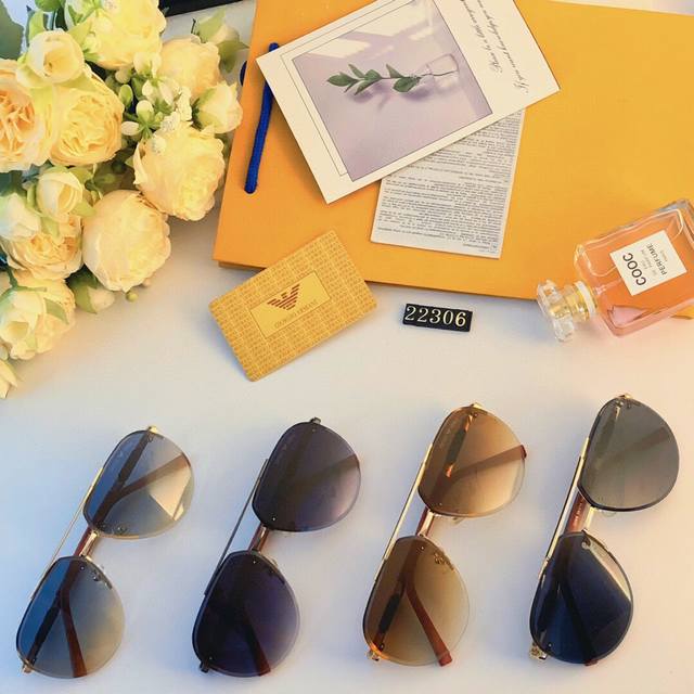 Arman*新款男士休闲无框太阳镜 个性弹簧镜腿潮流墨镜 百搭金属遮阳镜