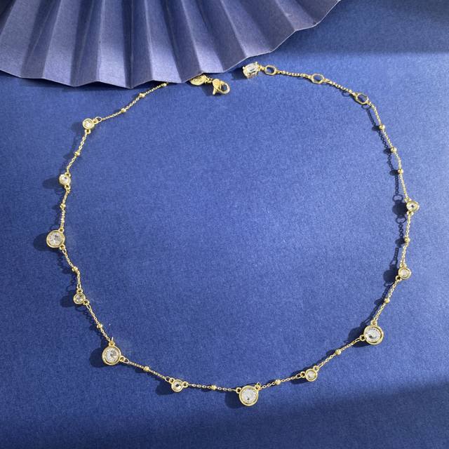 sh93 施华洛斯奇韩版Ins时尚轻奢大小圆钻几何项链 黄铜材料 金色 重约11.8G 项链约长42Cm+3Cm+2Cm+1Cm尾牌