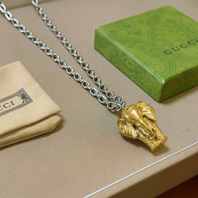 不爆不发 抖音带货网红首选 古驰项链最新款链条档次更高明星同款Anger Forest系列双G古驰大象新品艺术风格复古项链 让高档的衣服搭配更有气质 出去更有牌