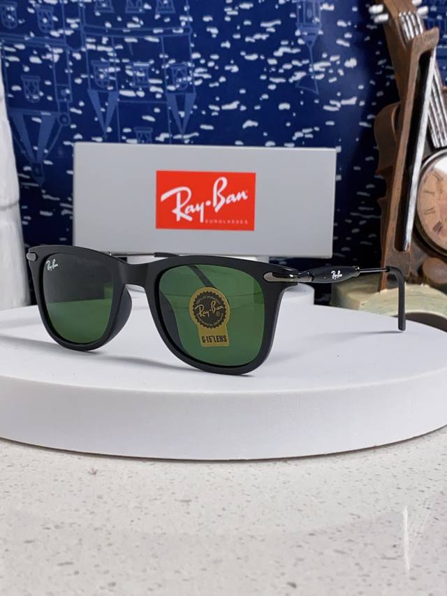 Rayban雷朋 方框玻璃镜片墨镜 旅行者系列方框太阳镜镜 高质量板材镜框电镀金属镜腿 方框高颜值设计男女士开车驾驶高清玻璃镜面太阳镜 防紫外线防强光 骑行户外