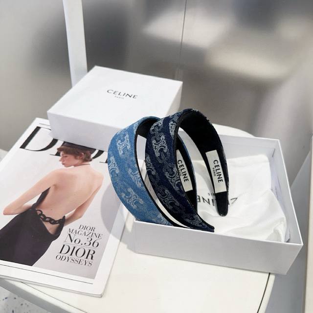 配包装盒 Celine 赛琳 凯旋门新款牛仔布发箍，时尚百搭！女神必备单品