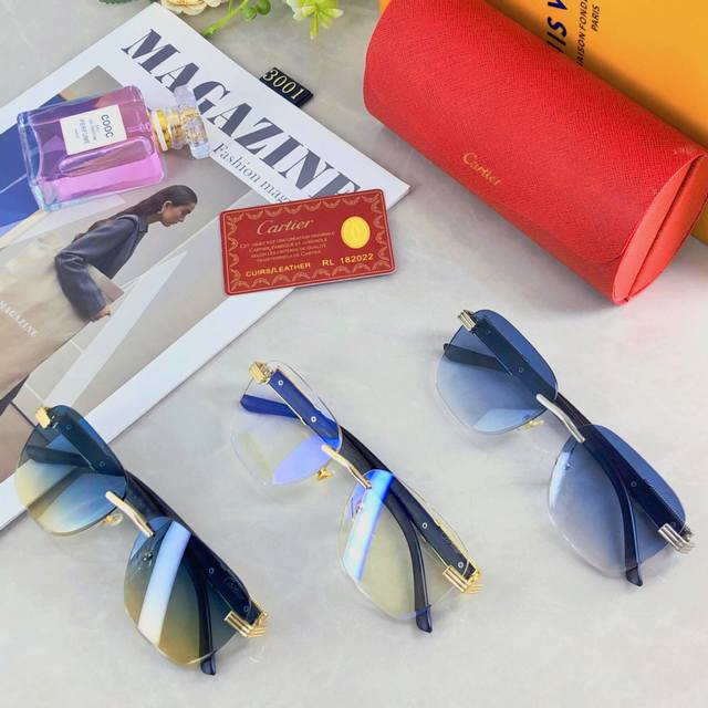 Cartie*新款立体豹子太阳镜欧美个性无框墨镜百搭时尚太阳眼镜