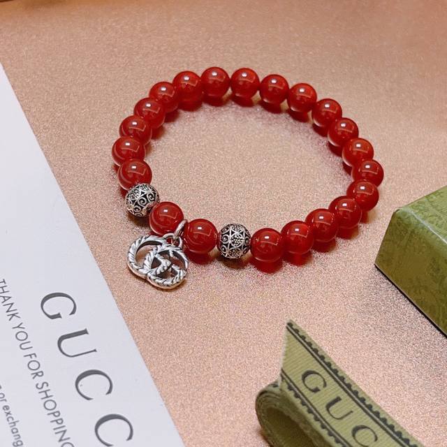 古驰手链男女同款 最新款天然石红玛瑙手链档次更高明星同款Anger Forest系列双G手链 DDD 尺寸:16-24厘米 DDD 细节对版做旧处理 非市面亮面