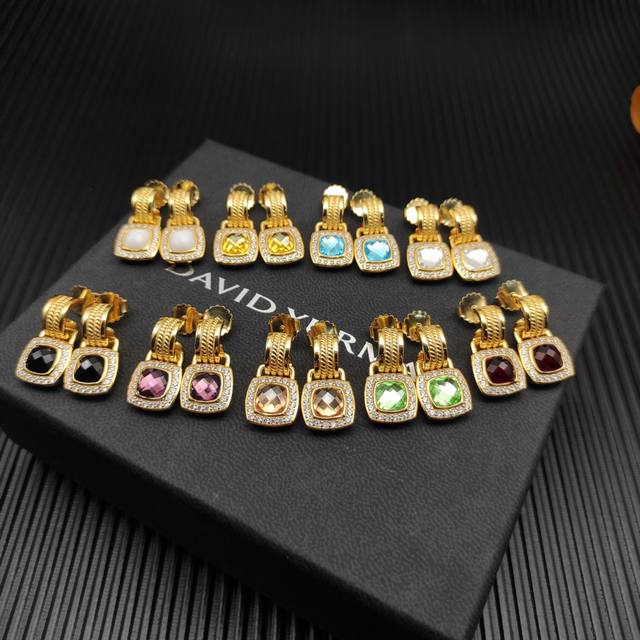 david Yurman 金色四方钻纽线分件耳环 。￥ 编号Dyeh-171-179