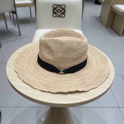chanel大檐拉菲草草帽女夏季出游百搭礼帽爵士帽休闲可折叠沙滩帽