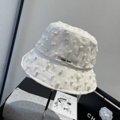 miumiu缪缪手工钉珠渔夫帽，珍珠渔夫帽，头围57Cm
