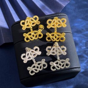 loewe罗意威Ins风高级感时尚半钻半光面方形线形字母前后挂耳钉 黄铜材料镀金 2个色：银色 金色 重约8.8G 尺寸约2.3Cm*1.84Cm*0.56Cm
