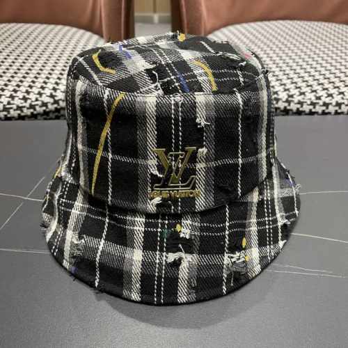 P80 Lv路易威登韩版破洞格纹渔夫鞋，女休闲百搭显脸小盆帽