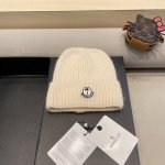 Moncler日系简约纯色针织帽兔毛双层加厚保暖护耳百搭休闲坑条毛线帽冷帽