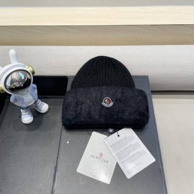 Moncler兔毛毛线帽子女2024新款秋冬季保暖护耳帽毛绒针织帽百搭套头冷帽
