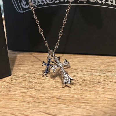 chrome Hearts18K白钻石蓝宝石十字架项链