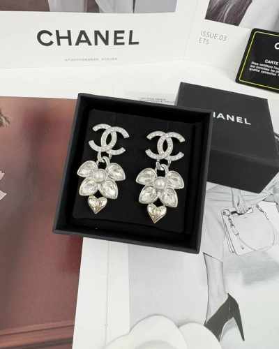chanel 金银色麦穗钻 爱心吊坠 耳环