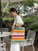miumiu缪缪草编包，彩虹单肩草包，39*35