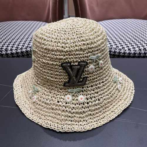 Lv路易威登2025新款可爱樱桃草编遮阳渔夫帽子女夏防晒海边度假 沙滩大檐透气草帽