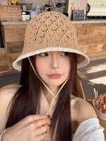pr Da 普拉达新款针织镂空渔夫帽，可甜可盐，桶帽巨遮脸超A的帽型，美妞别错过！