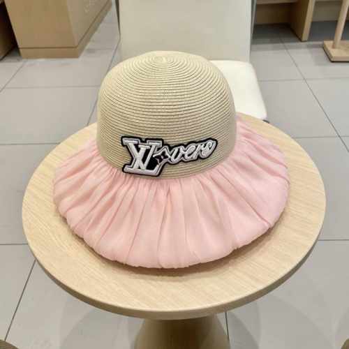 路易威登棒球帽 Louisvuitton2025新款蝴蝶结渔夫帽子女夏季遮阳防晒大檐太阳草帽可折叠潮